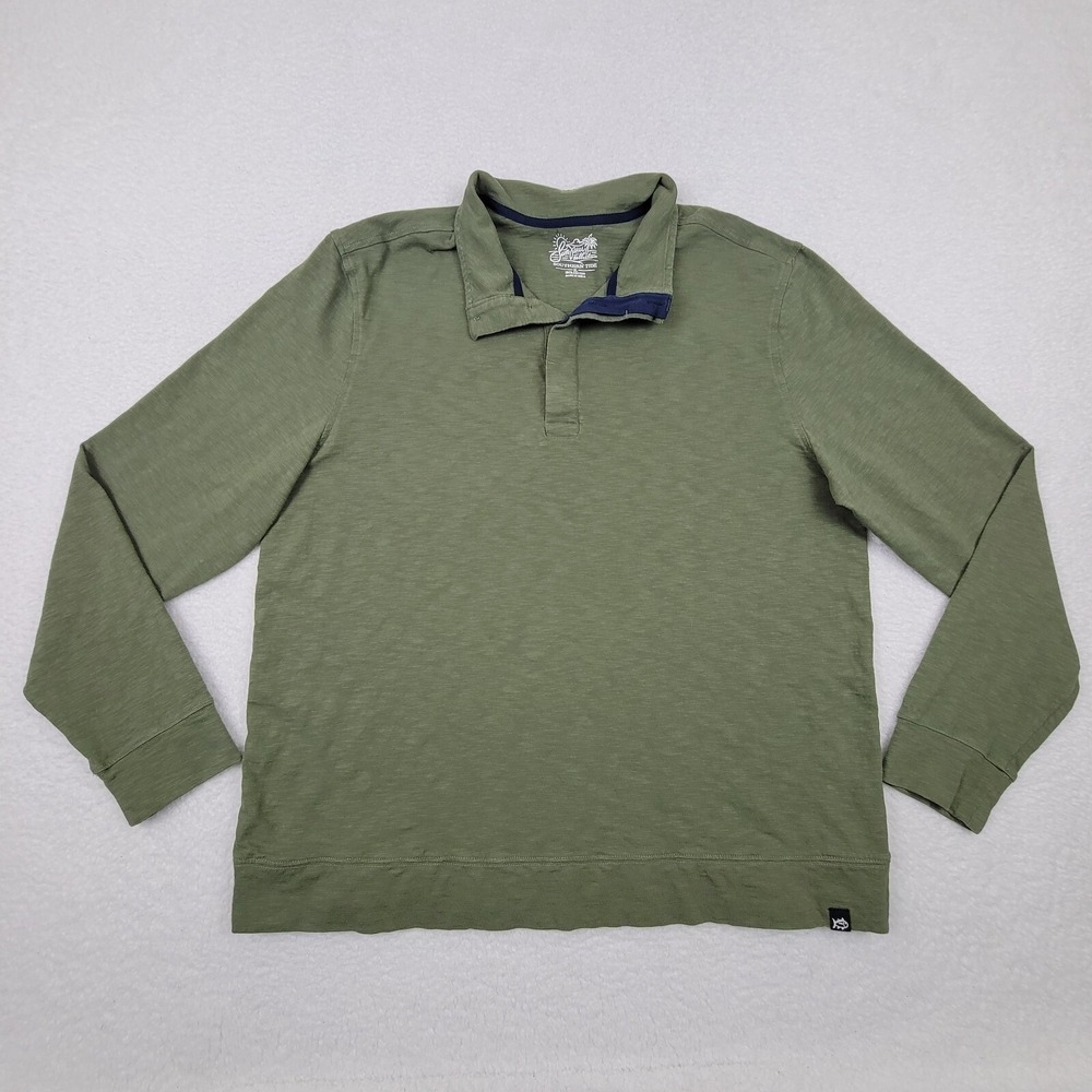 Southern Tide Sun Farer Rugby Shirt Mens XL Green Cotton Long Sleeve Polo READ
